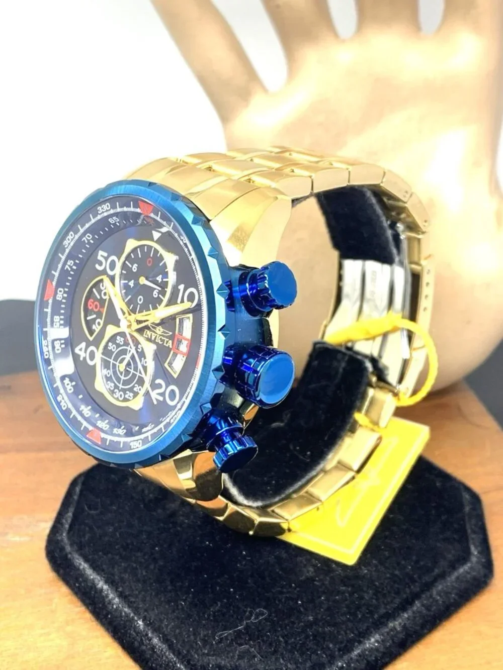 Invicta Men's Watch 19173 Aviator Quartz Chronograph Blue Dial Gold Steel 48mm